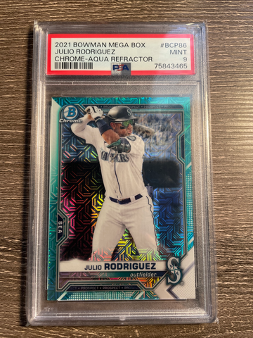 2021 bowman chrome julio rodriguez Aqua Mojo bcp-86 PSA 9