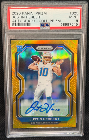 2020 Panini Prizm Justin Herbert Auto Gold Prizm PSA 9