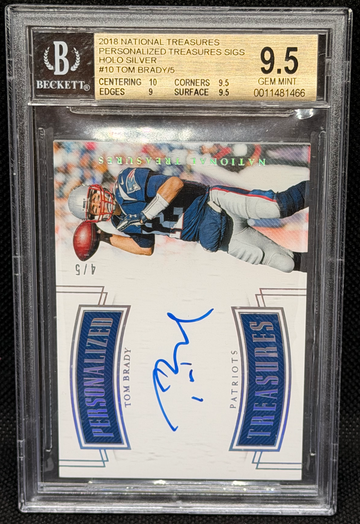 2018 National Treasures Tom Brady /5 Personalized Treasures Auto BGS 9.5 
