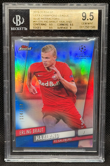 2019 Topps Finest UCL Erling Haaland Blue Refractor /150 BGS 9.5 Rookie RC