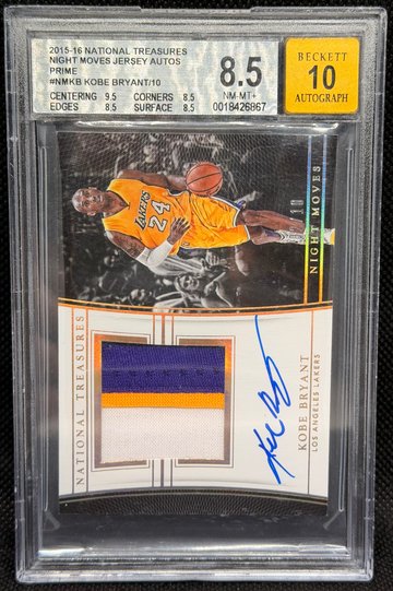2015 National Treasures Night Moves Jersey Auto Prime Kobe Bryant /10 BGS 8.5