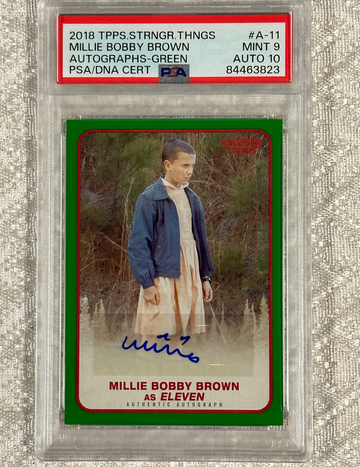 2018 Stranger Things SSP Millie Bobby Brown RC Auto Green PSA 9/10