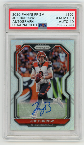 2020 Panini Prizm Joe Burrow Silver Auto Rookie #307 PSA 10 Gem Mint 10 Auto