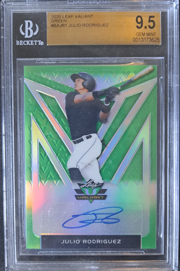 2020 Leaf Valiant JULIO RODRIGUEZ GREEN AUTO #11/99 Seattle Mariners BGS 9.5 10