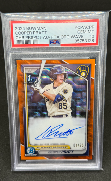 2024 Bowman Cooper Pratt Chrome Prospect Orange Wave PSA 10 /25