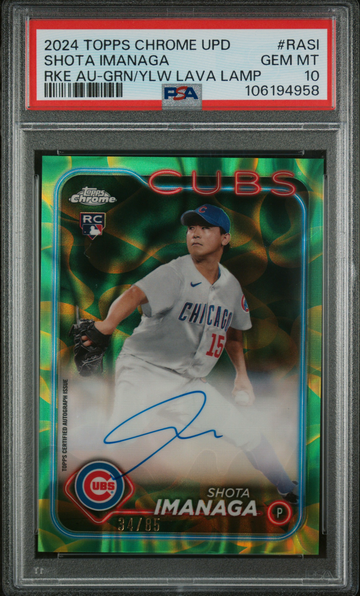 2024 Topps Chrome Update Chrome Rookie Autographs Shota Imanaga #RASI Rke Au-Grn/Ylw Lava Lamp PSA 10