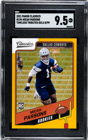 2021 panini classics micah parsons timeless tributes gold /99 sgc 9.5