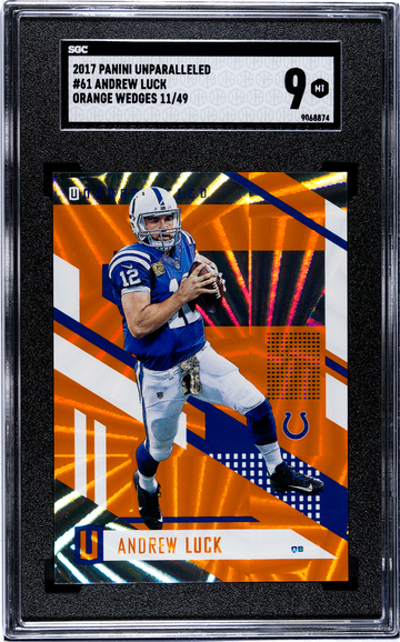 2017 panini unparalleled andrew luck orange wedges /49 sgc 9
