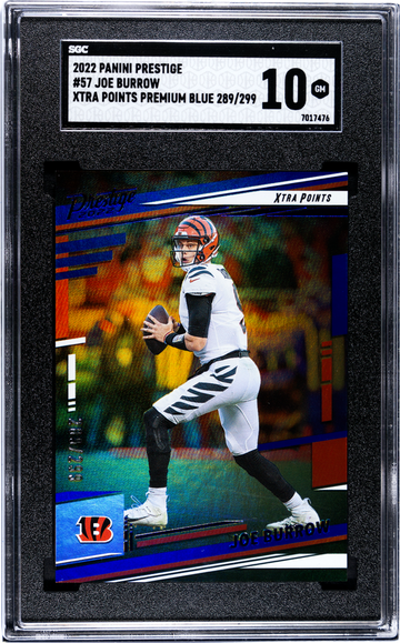 2022 panini prestige joe burrow Xtra points premium blue /299 sgc 10