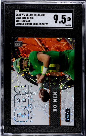 2023 wild card qb1 on the clock bo nix white chase orange donut circles /25 sgc 9.5