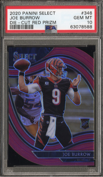 2020 Panini Select #346 Joe Burrow Rookie Red Die Cut PSA 10 Bengals