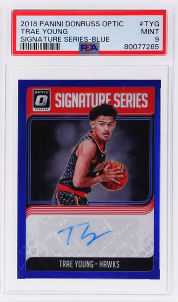 2018 Donruss Optic Signature Series Blue - Trae Young Rookie Auto #/25 PSA 9