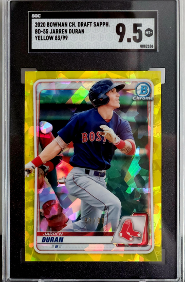 2020 Bowman Chrome Sapphire Jarren Duran Yellow Cracked Ice Rookie SGC 9.5 /99