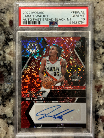 2022 Mosaic Jabari Walker Fast Break Black Auto RC 1/1 psa 10 rookie