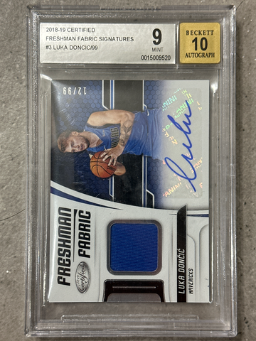 2018-19 panini certified freshman fabric signatures RC Luka Doncic BGS 9 Auto 10 rookie