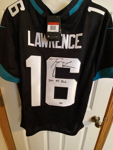 Trevor Lawrence Autographed Rookie Season Jersey.  Inscribed ‘2021 #1 pick’