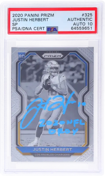 2020 Prizm Justin Herbert #325 B&W SP Variation RC Signed Auto PSA 10 Autograde