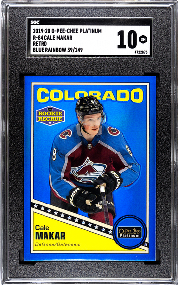 2019-20 O-Pee-Chee Platinum Retro Blue Rainbow #R-84 Cale Makar RC /149 SGC 10