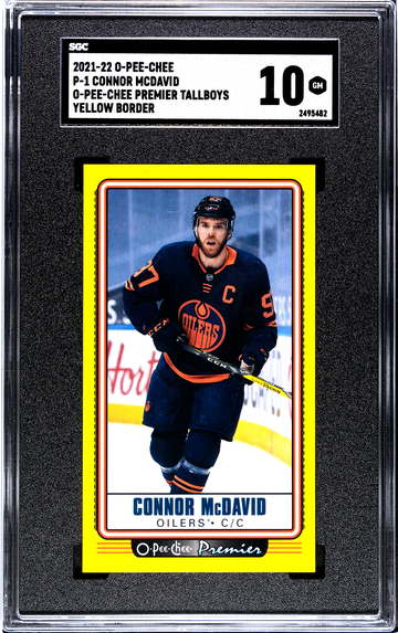 2021-22 O-Pee-Chee OPC Premier Tallboys Retail Yellow Border #P-1 Connor McDavid SGC 10