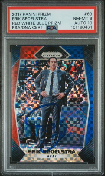 2017 Panini Prizm #60 RWB Erik Spoelstra PSA 8 Auto 10 Miami Heat