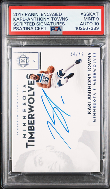 2017 Panini Encased Scripted Signatures /49 Karl Anthony Towns PSA 9 Auto 10 Minnesota Timberwolves 