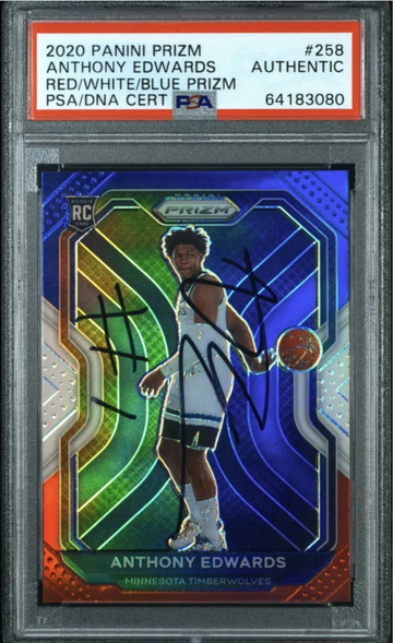 2020 Panini Prizm #258 RWB signed Anthony Edwards Rookie PSA Authentic Minnesota Timberwolves