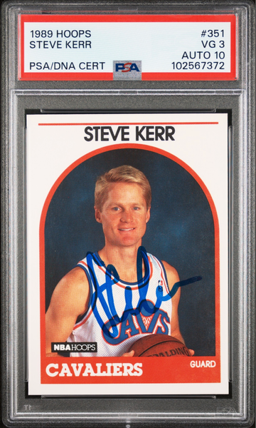 1989 Hoops #351 Steve Kerr signed rookie PSA 3 Auto 10 Cleveland Cavaliers