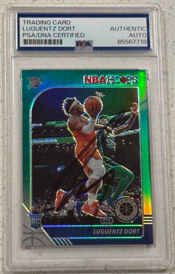 2019 NBA Hoops Premium #213 Lu Dort Green Rookie signed PSA Authentic Auto OKC Thunder RC