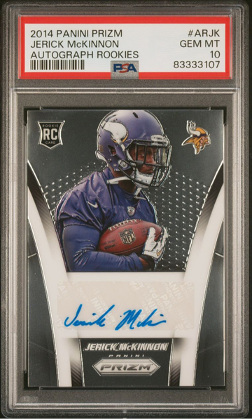 2014 POP 1 Prizm Jerick McKinnon Rookie Auto Autograph RC #AR-JK Vikings PSA 10