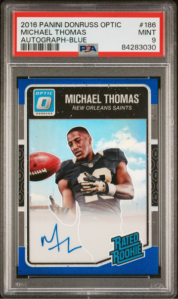 Michael Thomas /75 2016 Donruss Optic Rated Rookie Blue Prizm Auto Saints PSA 9