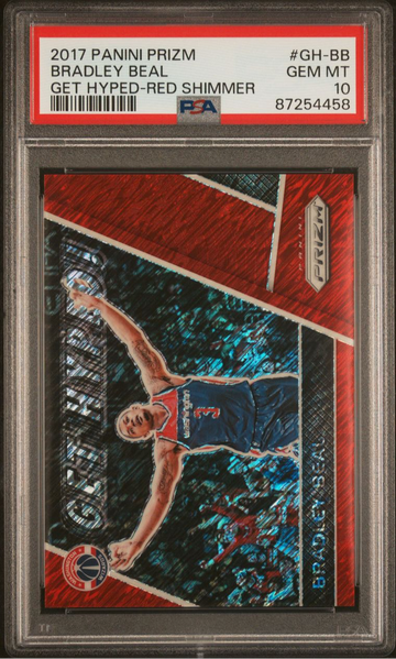 2017-18 Panini Prizm Get Hyped FOTL Red Shimmer Prizms 5/8 Bradley Beal Psa 10