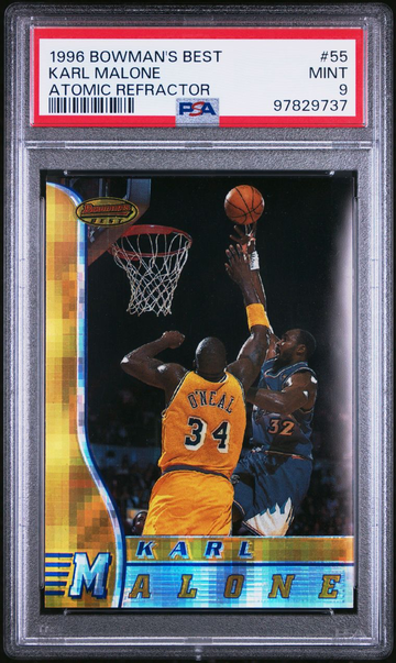 1997-98 Bowman's Best #55 Karl Malone Shaquille O’neal Atomic Refractor PSA 9 🎆