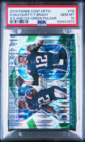 2019 /27 Contenders Optic Xs and Os Green Pulsar Devin McCourty/Tom Brady PSA 10