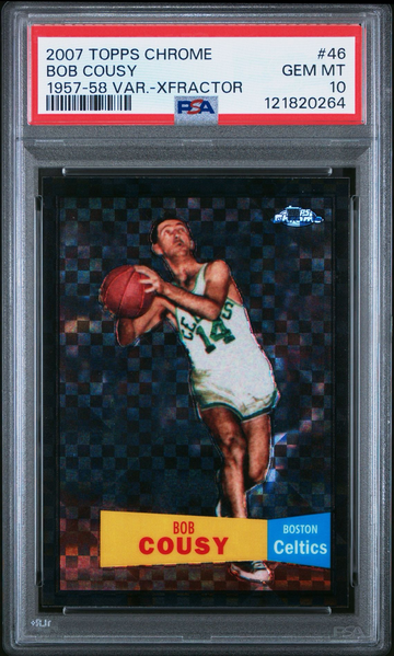 2007-08 Topps Chrome 1957-58 Variation Bob Cousy Black Xfractor /50 POP 1 PSA 10