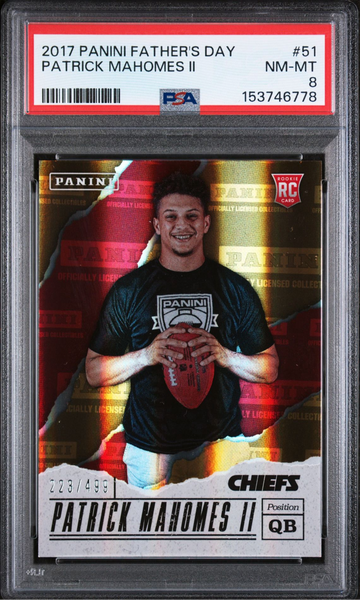 2017 Panini Father’s Day Patrick Mahomes II Rookie /499 #51 PSA 8 RC Chiefs