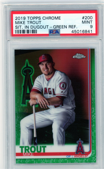 2019 Topps Chrome #200 Mike Trout Sitting in Dugout-Green Refractor PSA 9 Mint!