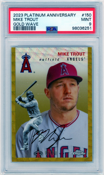 2023 Platinum Anniversary #150 Mike Trout Gold Wave Refractor PSA 9 MINT!