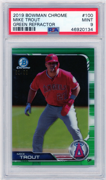 2019 Bowman Chrome #100 Mike Trout Green Refractor PSA 9 MINT!