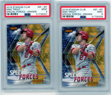 2018 Stadium Club #SF_MT Mike Trout Special Forces Orange 2 Card Lot! Both PSA 9's!