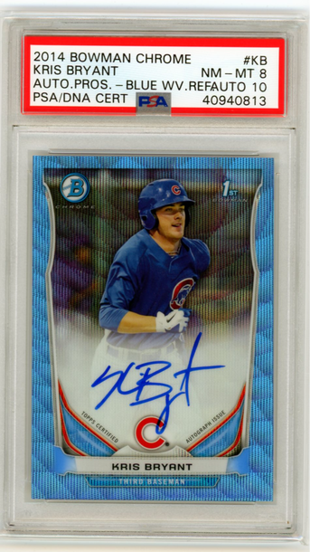 2014 Bowman Chrome #KB Kris Bryant Auto.Pros.-Blue  Wave Ref. PSA/DNA 8/10 NM-MT/10 Auto!