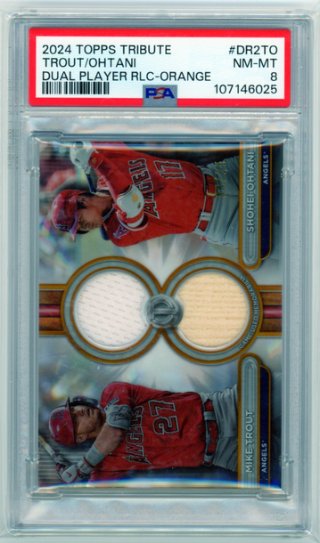 2024 Topps Tribute DR2TO Trout/Ohtani Dual Player Relic Orange PSA 8
