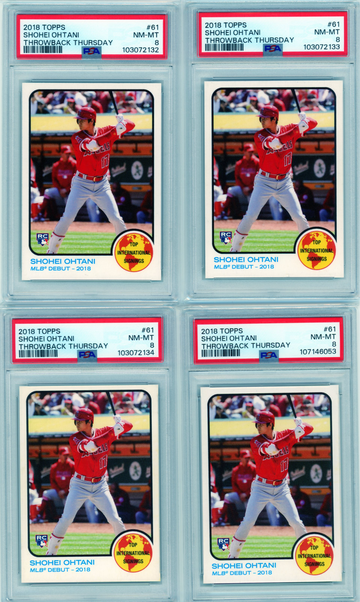 Lot of 4-2018 Topps Throwback Thursday #61 Shohei Ohtani All PSA 8's