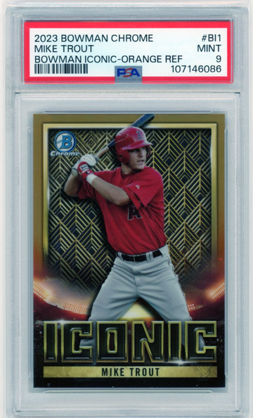2023 Bowman Chrome BI1 Mike Trout Bowman Iconic Orange Refractor PSA 9 MINT!