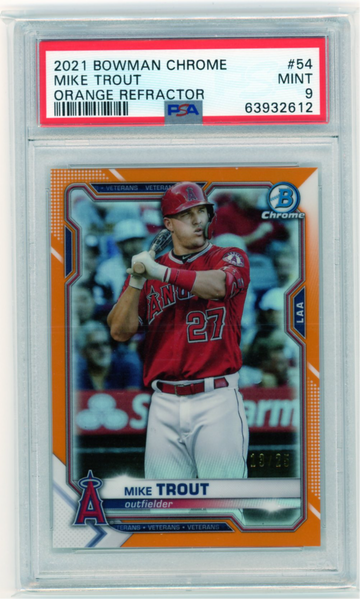 2021 Bowman Chrome #54 Mike Trout Orange Refractor PSA 9 MINT!