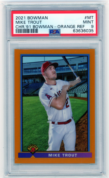 2021 Bowman #MT Mike Trout Chrome '91 Bowman-Orange Refractor PSA 9 MINT!