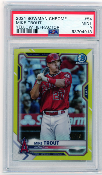 2021 Bowman Chrome #54 Mike Trout Yellow Refractor PSA 9 MINT!