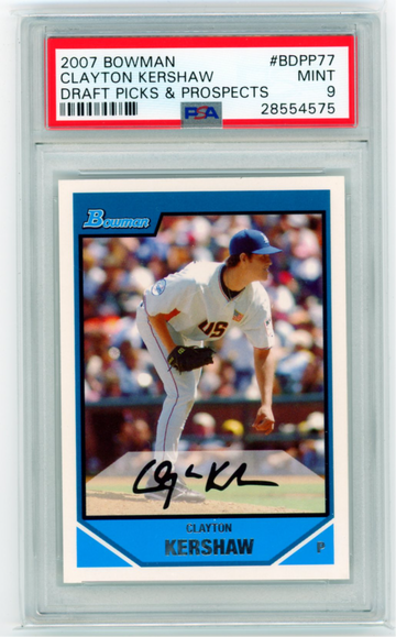 2007 Bowman #BDPP77 Clayton Kershaw Draft Picks & Prospects PSA 9 MINT!