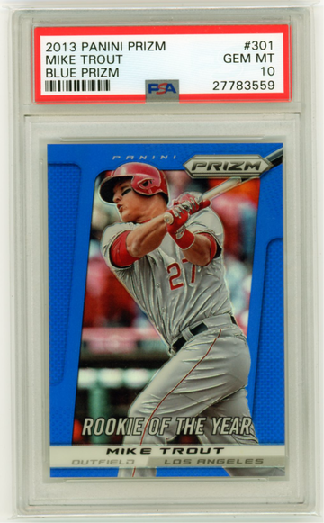 2013 Panini Prizm #301 Mike Trout Rookie of the Year-Blue Prizm PSA 10 GEM MINT!
