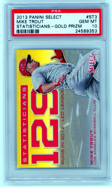 2013 Panini Select #ST3 Mike Trout Statisticians-Gold Prizm! PSA 10 GEM MINT!