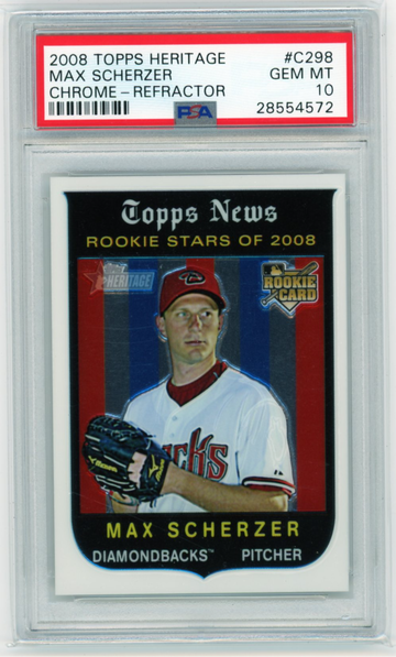 2008 Topps Heritage #C298 Max Scherzer Chrome-Refractor PSA 10 GEM MINT!